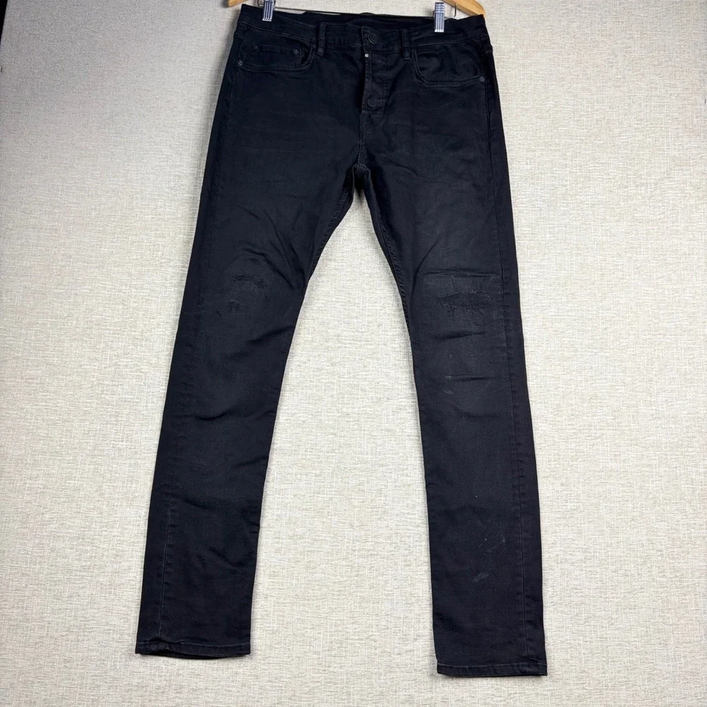 AllSaints Cigarette Distressed Slim Tapered Jeans Black W32 L30